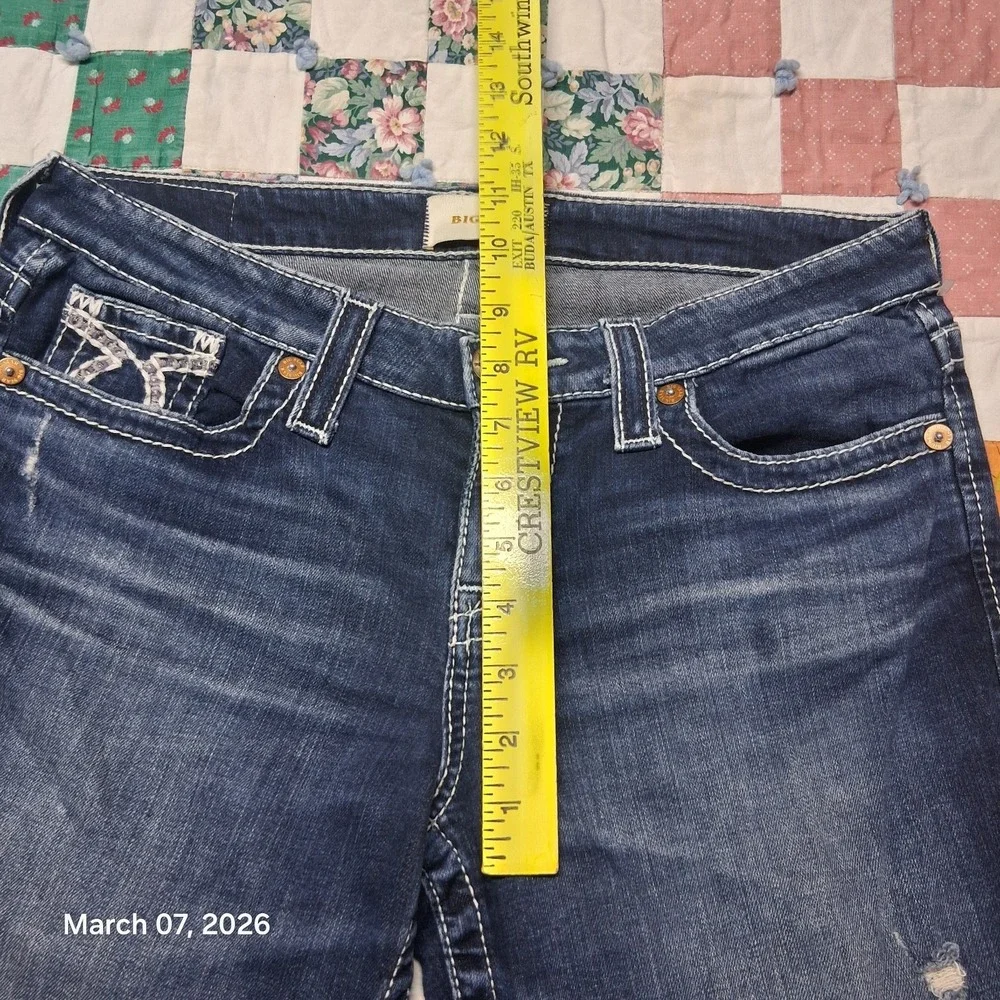 Big Star Cropped Jeans Womens Size 28 Dark Blue‎ Wash Embroidered Pockets